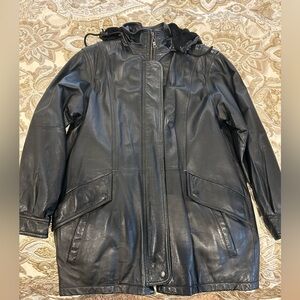 Bromley Sport Leather Coat Women’s Medium Black Removable Faux Fur Lining/Hood